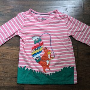 Mini Boden Pink and Green Long Sleeve Tee with Playful Design